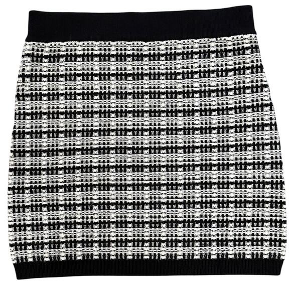 Aritzia Babaton Salvatore Italian Merino Wool Tweed Knit Skirt Black White Large - Picture 3 of 12